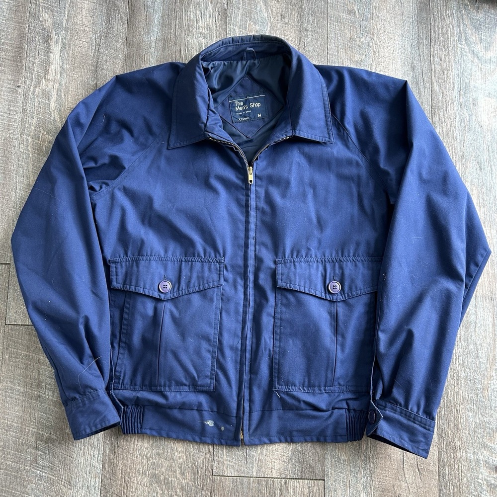 Vintage JCPenney The Men's Shop Navy Harrington Jacket Men's M Brass Zip